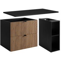 Zestaw Rodan Loft szafka z blatem 60 cm podumywalkowa wisząca z szafką 20 cm boczną czarny/dąb (5906154450935, 5906154452120, 5906154451925)