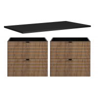 Zestaw Rodan Loft dwie szafki 60 cm z blatem 120 cm podumywalkowe wiszące czarny/dąb (5906154450935, 5906154451963)