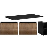 Zestaw Rodan Loft dwie szafki z blatem 80 cm podumywalkowe wiszące z szafką 57 cm boczną czarny/dąb (5906154450942, 5906154452120, 5906154452083)