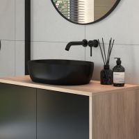 Oltens Hamnes umywalka 46,5x37,5 cm owalna nablatowa czarna 40301300