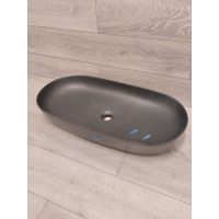 Outlet - Oltens Hamnes Thin umywalka 80x40 cm nablatowa owalna z powłoką SmartClean czarny mat 40821300