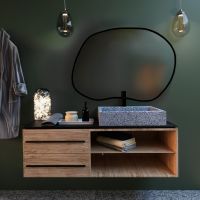 Baltica Design Bright Stain II lustro 100x70 cm czarne barwa zimna z matą grzewczą