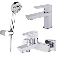 Cersanit Mille white zestaw baterii 3w1 bateria umywalkowa i wannowa z zestawem prysznicowym Lano biały/chrom S952-023
