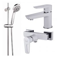 Cersanit Mille white zestaw baterii 3w1 bateria umywalkowa i prysznicowa z zestawem natryskowym Vibe biały/chrom S952-024