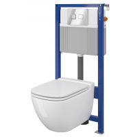 Cersanit Caspia Set B29 miska WC CleanOn z deską wolnoopadającą Slim i stelaż podtynkowy Aqua z przyciskiem spłukującym Accento Square chrom błyszczący S701-321