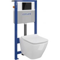 Cersanit City Square Set B414 miska WC CleanOn z deską wolnoopadającą Slim i stelaż podtynkowy Aqua 51 z przyciskiem spłukującym Accento czarny mat S701-535