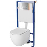 Zestaw Cersanit Zen miska WC wisząca CleanOn z deską wolnoopadającą i stelaż podtynkowy Tech Line Opti z przyciskiem spłukującym Opti B1 chrom błyszczący S701-632