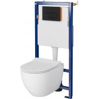 Zestaw Cersanit Zen miska WC wisząca CleanOn z deską wolnoopadającą i stelaż podtynkowy Tech Line Opti z przyciskiem spłukującym Opti B1 czarny mat S701-655
