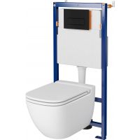 Zestaw Cersanit Caspia New miska WC CleanOn z deską wolnoopadającą Slim i stelaż podtynkowy Tech Line Opti z przyciskiem spłukującym czarny mat S701-656