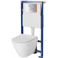 Zestaw Cersanit City Oval New miska WC wisząca CleanOn z deską wolnoopadającą Slim i stelaż podtynkowy Tech Line Opti z przyciskiem chrom błyszczący S701-660