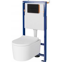 Zestaw Cersanit Inverto miska WC wisząca StreamOn z deską wolnoopadającą Slim i stelaż podtynkowy Tech Line Opti z przyciskiem czarny mat S701-675