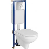 Zestaw Cersanit Zip miska WC wisząca SimpleOn z deską wolnoopadającą i stelaż podtynkowy Tech Line Base z przyciskiem spłukującym Base Circle chrom S701-690