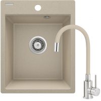 Deante Corio zlewozmywak 50x40 cm z baterią beżowy/stal ZRCP7103
