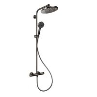 Hansgrohe Crometta zestaw prysznicowy ścienny termostatyczny z deszczownicą czarny chrom szczotkowany 27268340