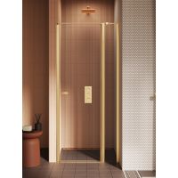 New Trendy New Soleo drzwi prysznicowe 90 cm uchylne złoty szczotkowany/szkło przezroczyste D-0771A-WK