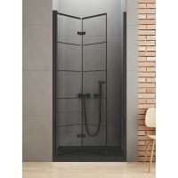 New Trendy New Soleo Black drzwi prysznicowe 90 cm składane czarny mat/szkło ze wzorem D-0283A