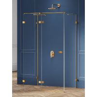 New Trendy Avexa Gold Brushed kabina prysznicowa 90x80 cm prostokątna lewa złoty szczotkowany/szkło przezroczyste EXK-3077