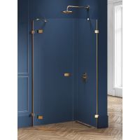 New Trendy Avexa Gold Brushed kabina prysznicowa 100x80 cm pięciokątna lewa złoty szczotkowany/szkło przezroczyste EXK-3860