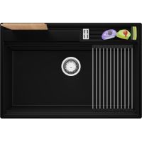 Primagran Oslo zlewozmywak granitowy 80 Pocket Multilevel z akcesoriami czarny O_OOHKC-001