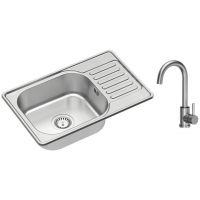 Quadron Eddie 111 SteelQ zlewozmywak stalowy 66x42 cm wpuszczany satyna z baterią HD111SAT6642_3623500_BS