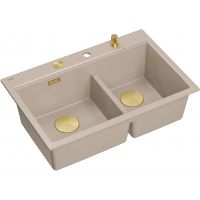 Quadron Marc 120 zlewozmywak GraniteQ 76x50 cm beż/elementy złote HQC7650U2_PVDG1