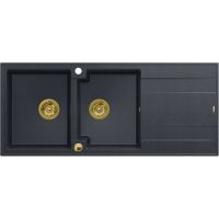 Quadron Evan 121 zlewozmywak 116x50 cm GraniteQ black diamond/elementy złote HQE11650U8_PVDG1_P2O