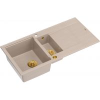 Quadron Evan 156XL zlewozmywak GraniteQ 100x50 cm beż/elementy złote HQE510050U2_PVDG1_P2O