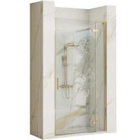 Rea Hugo Gold Brush drzwi prysznicowe 90 cm wnękowe złoto szczotkowane/szkło przezroczyste REA-K8411