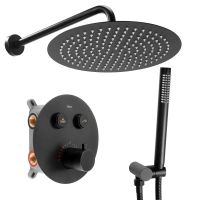 Rea Lungo zestaw prysznicowy podtynkowy termostatyczny z deszczownicą czarny REA-P8549