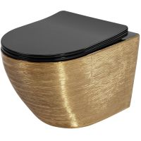 Rea Carlo Mini miska WC Rimless wisząca z deską wolnoopadającą złoty szczotkowany/czarny REA-C3300