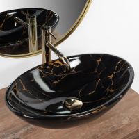 Rea Pamela umywalka 53x33 cm nablatowa owalna black marble shiny REA-U5067