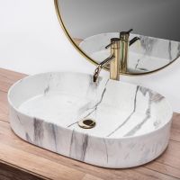 Rea Nadia Sand umywalka 61x38,5 cm nablatowa owalna imitacja kamienia REA-U5800