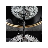 Rea Etno umywalka 40x40 cm okrągła nablatowa biała-czarna REA-U7500