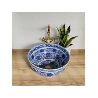 Rea Bella umywalka 41,5x41,5 cm okrągła nablatowa biała-niebieska REA-U7503