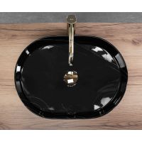Rea Nadia Black Stone umywalka 50x38 cm owalna nablatowa czarna-złota REA-U9240