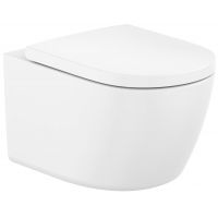 Zestaw Roca Meridian miska WC wisząca bez kołnierza ze spłukiwaniem wirowym z deską wolnoopadającą biały połysk (A346747S00, A801F92001)