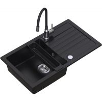 Ruvetti Natu Maxi zlewozmywak 77x44 cm z baterią i akcesoriami czarny/stal LP_3200-NM7744BC_W