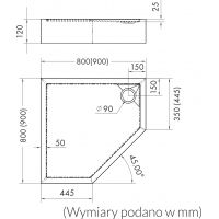 Schedline Cameron Smooth White brodzik 90x90 cm pięciokątny biały 3ST.C1PK-9090