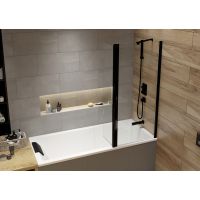 Sanplast Exa Line parawan nawannowy 80 cm 2-częściowy czarny mat/szkło przezroczyste 600-540-1820-59-401