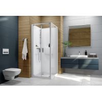 Sanplast Basic Complete Mineral kabina z brodzikiem i zestawem prysznicowym 70x70 cm kwadratowa biały połysk/szkło przezroczyste 602-460-0411-01-4H0