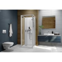 Sanplast Basic Complete Mineral kabina z brodzikiem i zestawem prysznicowym 70x70 cm kwadratowa biały połysk/szkło przezroczyste 602-460-2411-01-4H0
