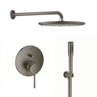 Grohe Essence zestaw prysznicowy podtynkowy z deszczownicą Hard Graphite (24058AL1, 26066AL0, 28362A01, 26658AL0, 27400AL0)