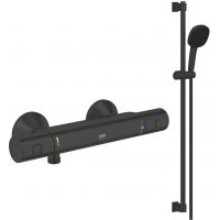 Zestaw Grohe Precision bateria prysznicowa ścienna z termostatem i zestawem prysznicowym czarny (345942430, 269302431)