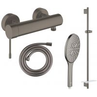 Zestaw Grohe Essence bateria prysznicowa ścienna z kompletem prysznicowym Brushed Hard Graphite (26574AL0, 28388A00, 26603AL0, 33636AL1)