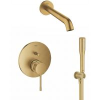 Zestaw Grohe Essence bateria wannowo-prysznicowa podtynkowa z kompletem prysznicowym brushed cool sunrise (24058GN1, 28362GL1, 26658GN0, 27400GN0, 13449GN1)