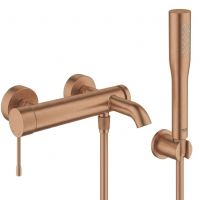 Zestaw Grohe Essence bateria wannowo-prysznicowa ścienna z kompletem prysznicowy Brushed Warm Sunset (33624DL1, 28362DA1, 27074DL0, 27400DL0)
