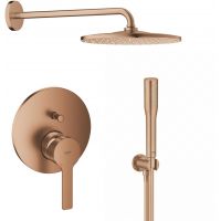 Zestaw Grohe Lineare bateria wannowo-prysznicowa podtynkowa z deszczownicą i zestawem prysznicowym Brushed Warm Sunset (24064DL1, 26558DL0, 28388DA1, 26658DL0, 27400DL0)