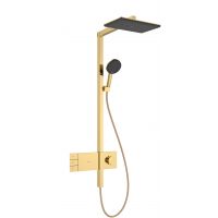 Hansgrohe Raindance Alive Q zestaw prysznicowy ścienny termostatyczny z deszczownicą złoty optyczny polerowany 24591990