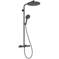 Hansgrohe Raindance Alive S Puro EcoSmart zestaw prysznicowy ścienny termostatyczny z deszczownicą czarny chrom szczotkowany 24593340