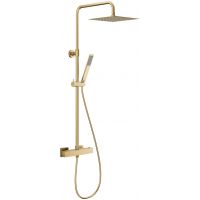 KFA Armatura Logon Brushed Light Gold zestaw prysznicowy ścienny termostatyczny z deszczownicą złoty szczotkowany 5746-920-39